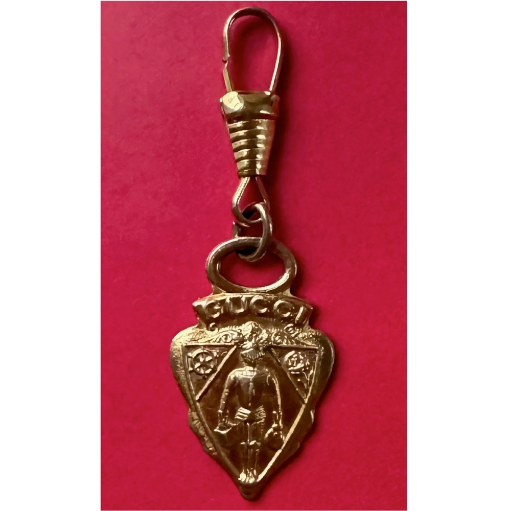 Authentic Vintage Gucci Knight Charm Pendant Zipper Pull with generic, gold tone